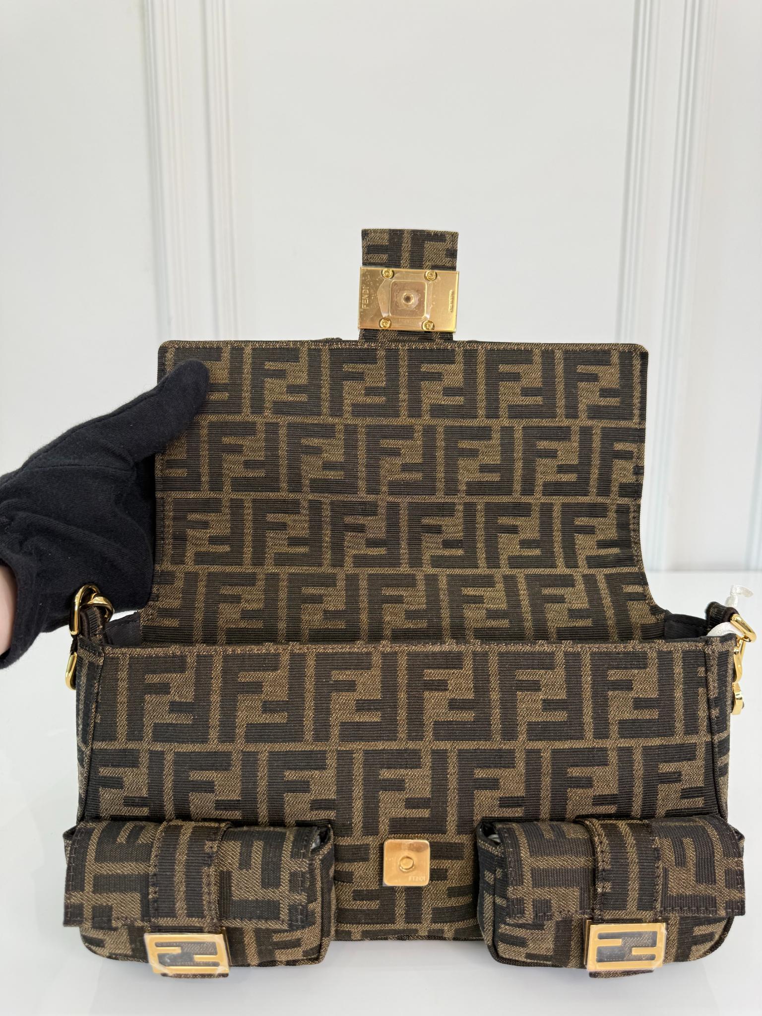 Fendi Brown Zucca FF Multipocket Cargo Baguette