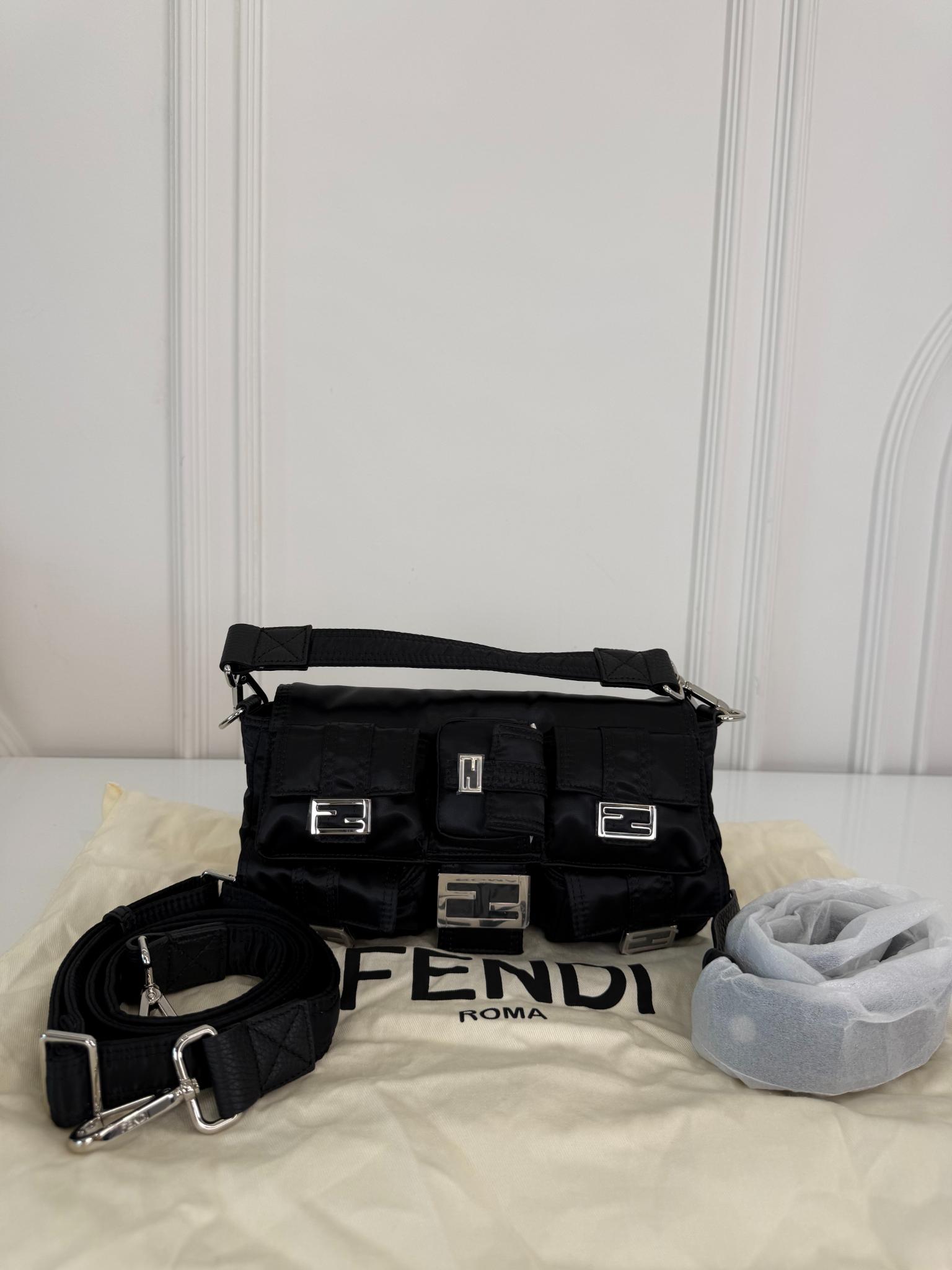 Fendi Black Nylon Multipocket Cargo Baguette