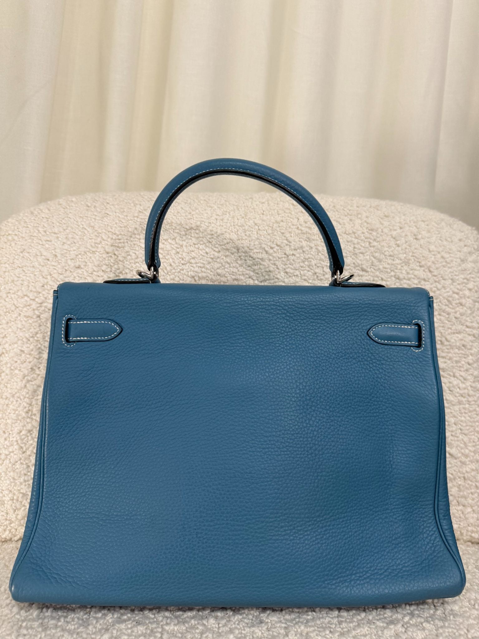 Hermès Kelly 35 Clemence Blue Jean Palladium Hardware