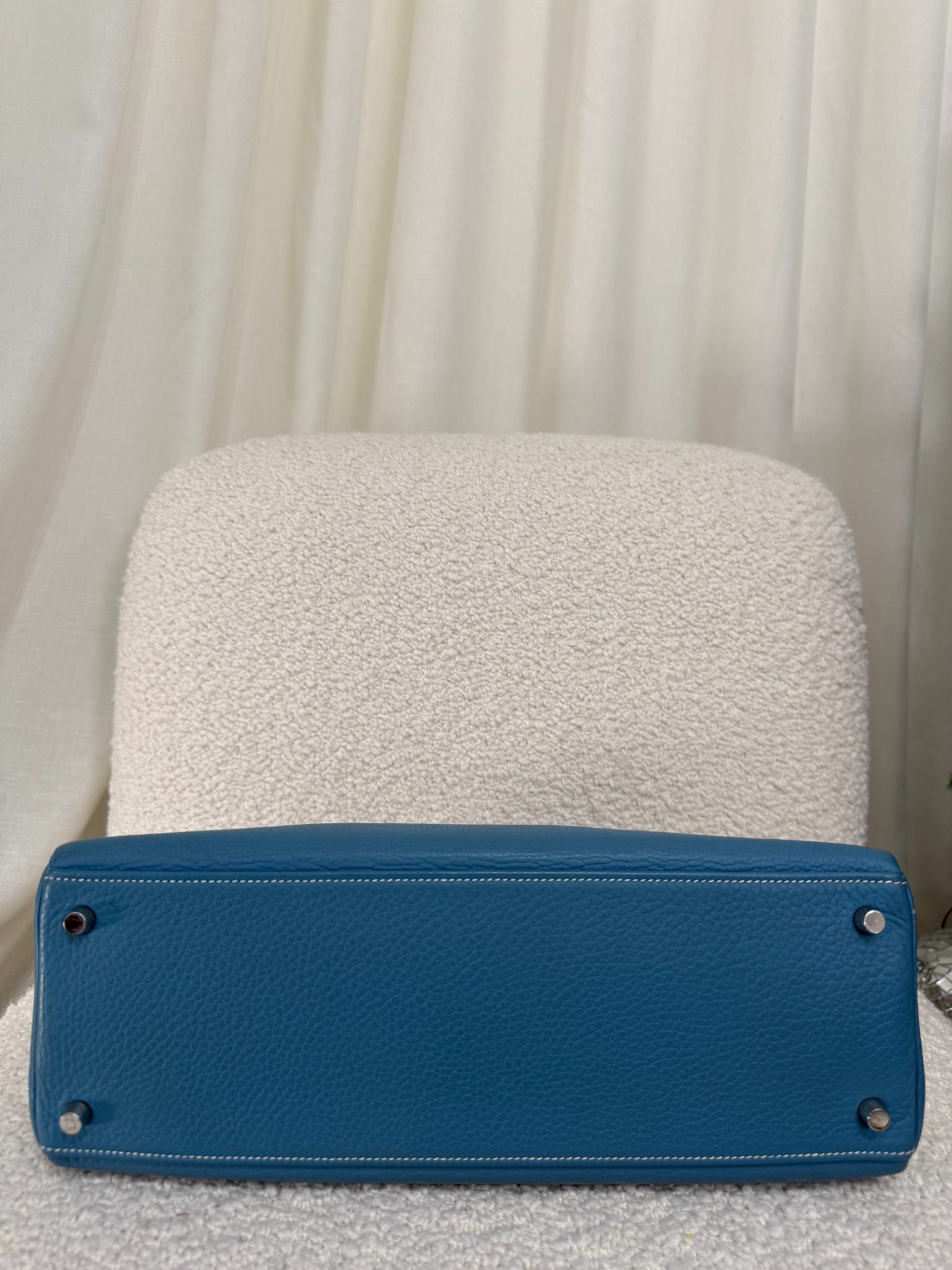 Hermès Kelly 35 Clemence Blue Jean Palladium Hardware