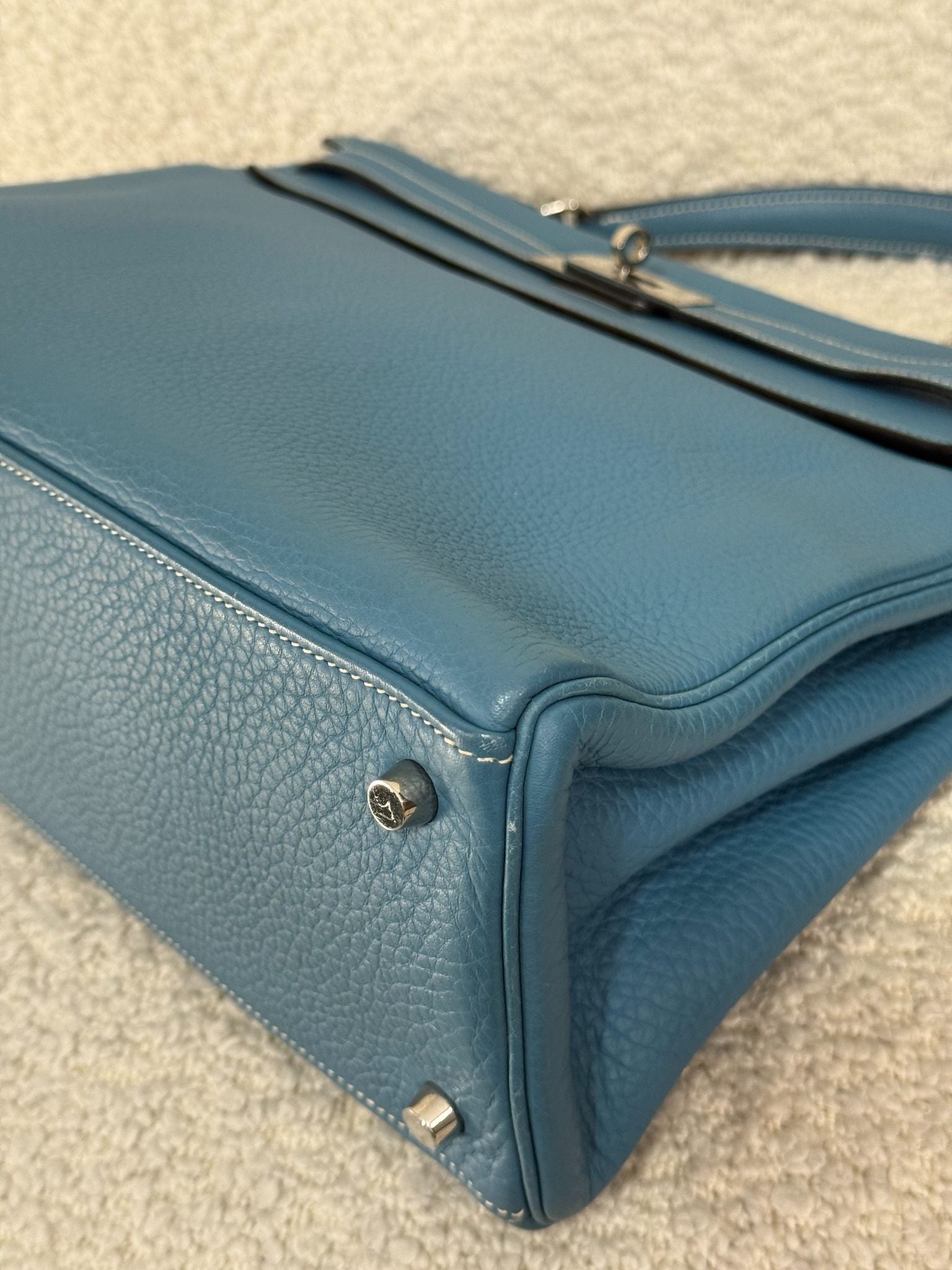 Hermès Kelly 35 Clemence Blue Jean Palladium Hardware
