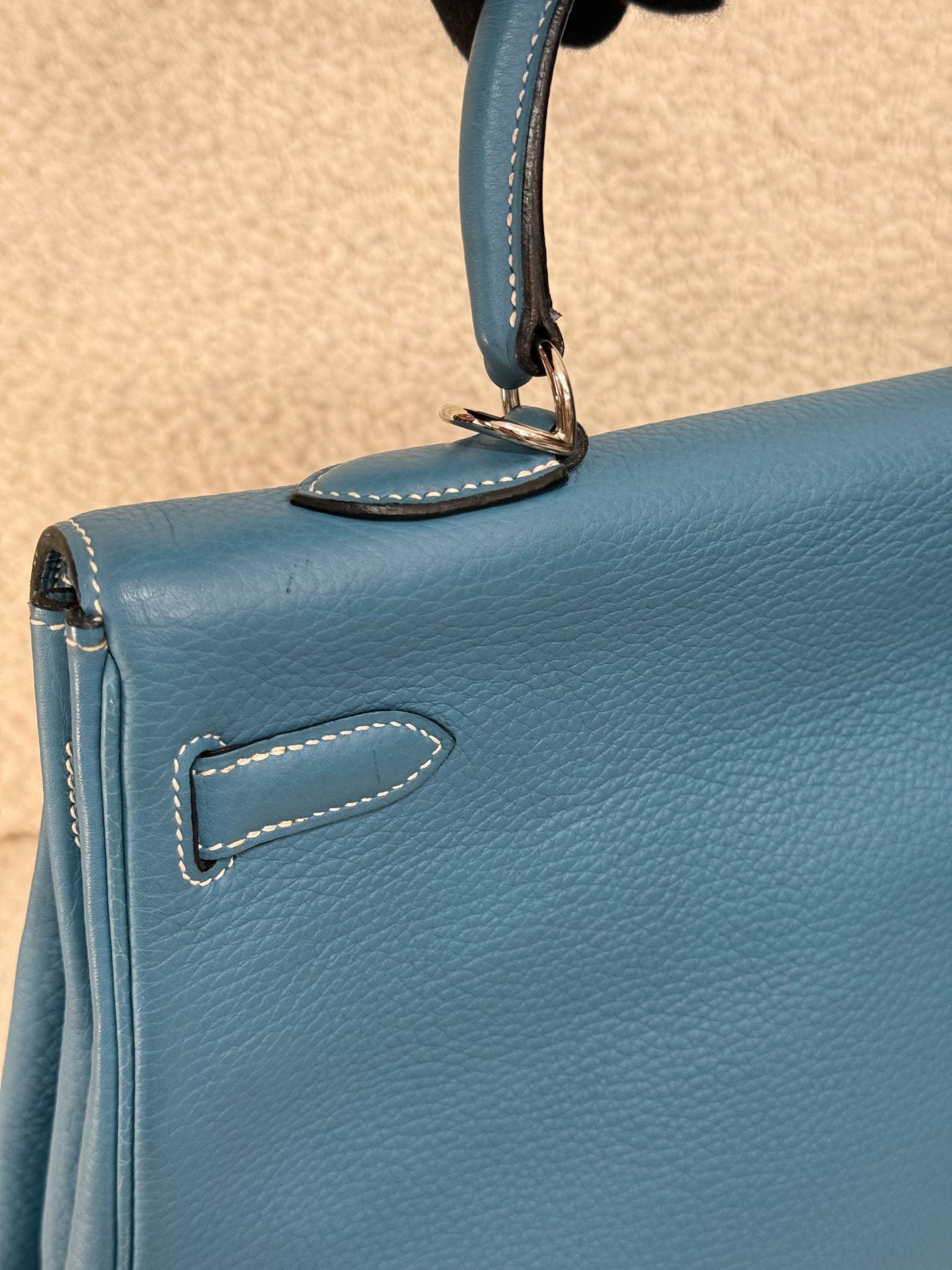 Hermès Kelly 35 Clemence Blue Jean Palladium Hardware