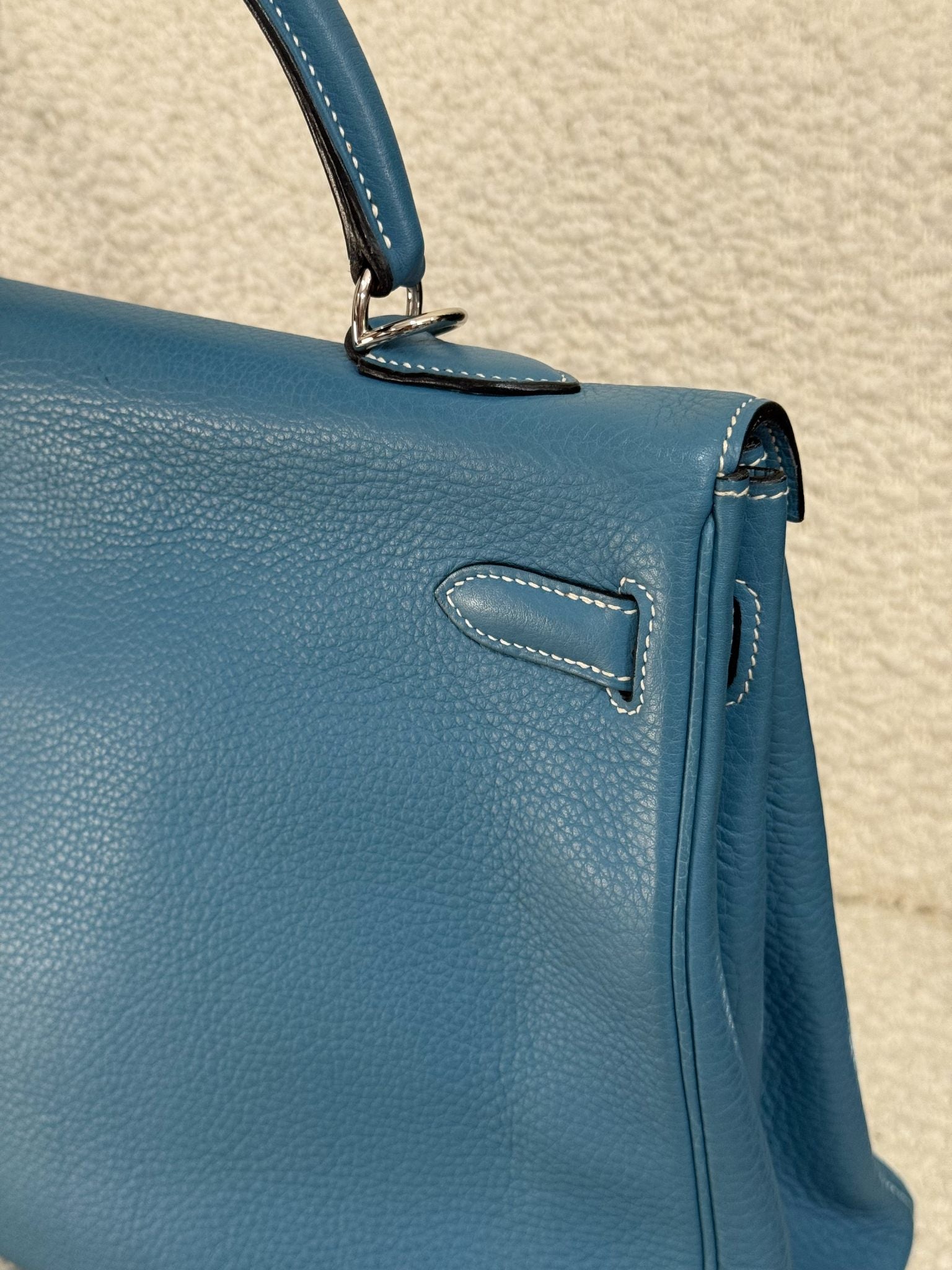Hermès Kelly 35 Clemence Blue Jean Palladium Hardware