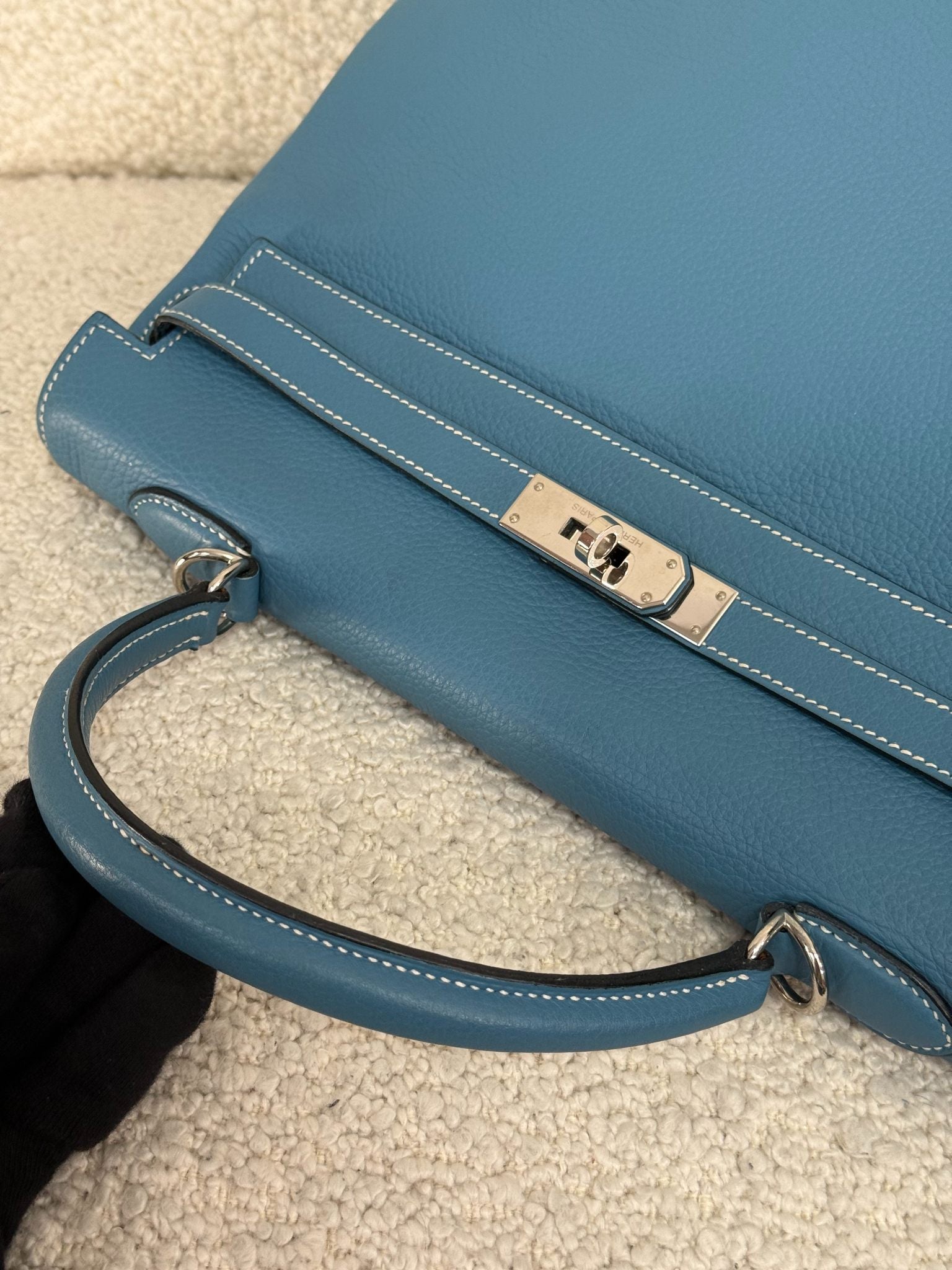 Hermès Kelly 35 Clemence Blue Jean Palladium Hardware