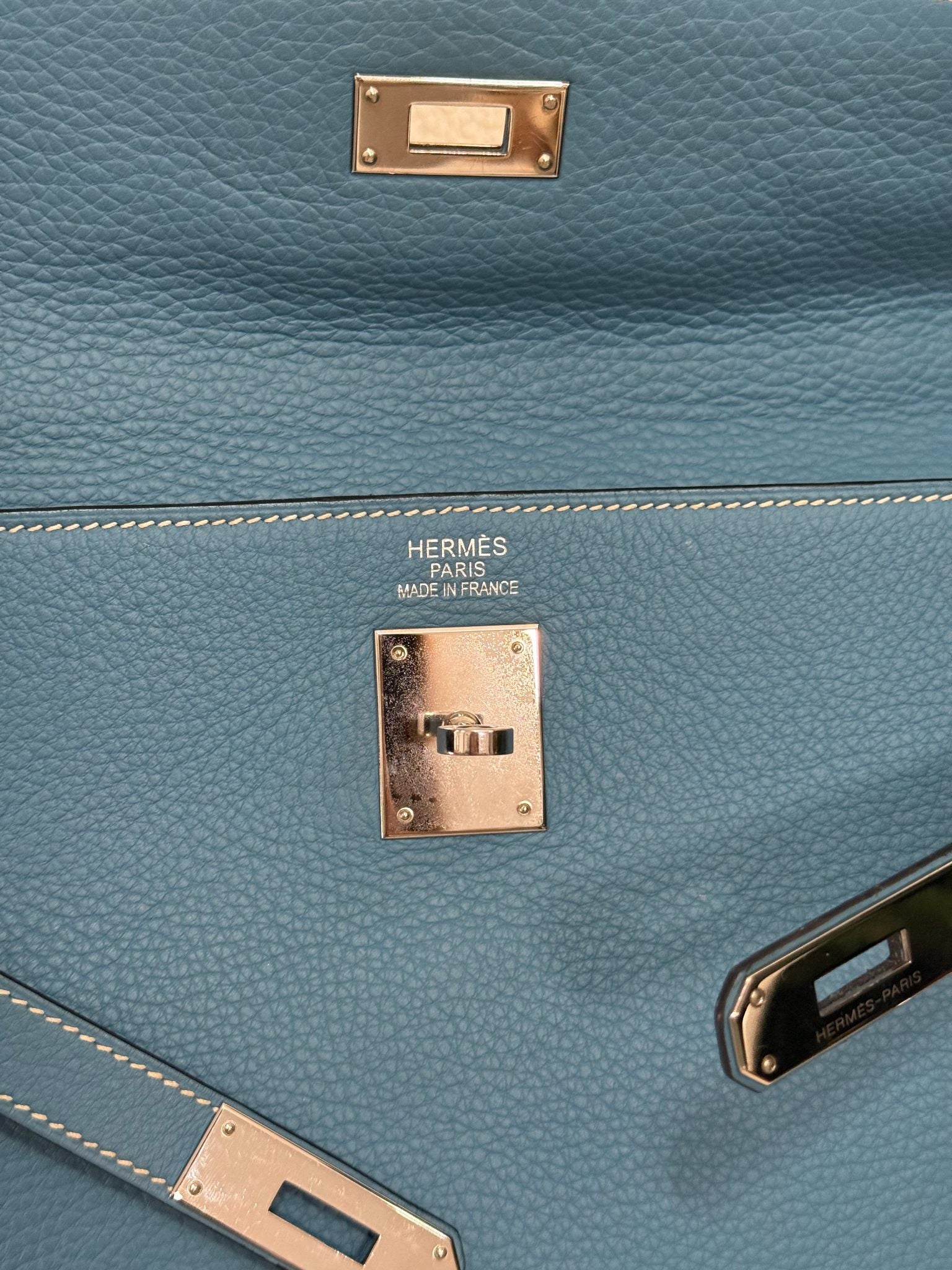 Hermès Kelly 35 Clemence Blue Jean Palladium Hardware
