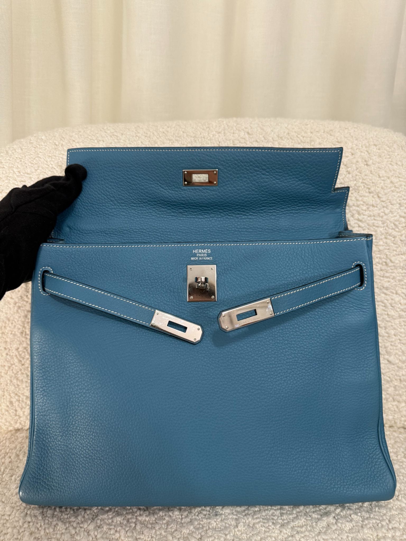 Hermès Kelly 35 Clemence Blue Jean Palladium Hardware