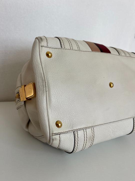 Gucci White Leather Aviatrix Medium Boston Bag