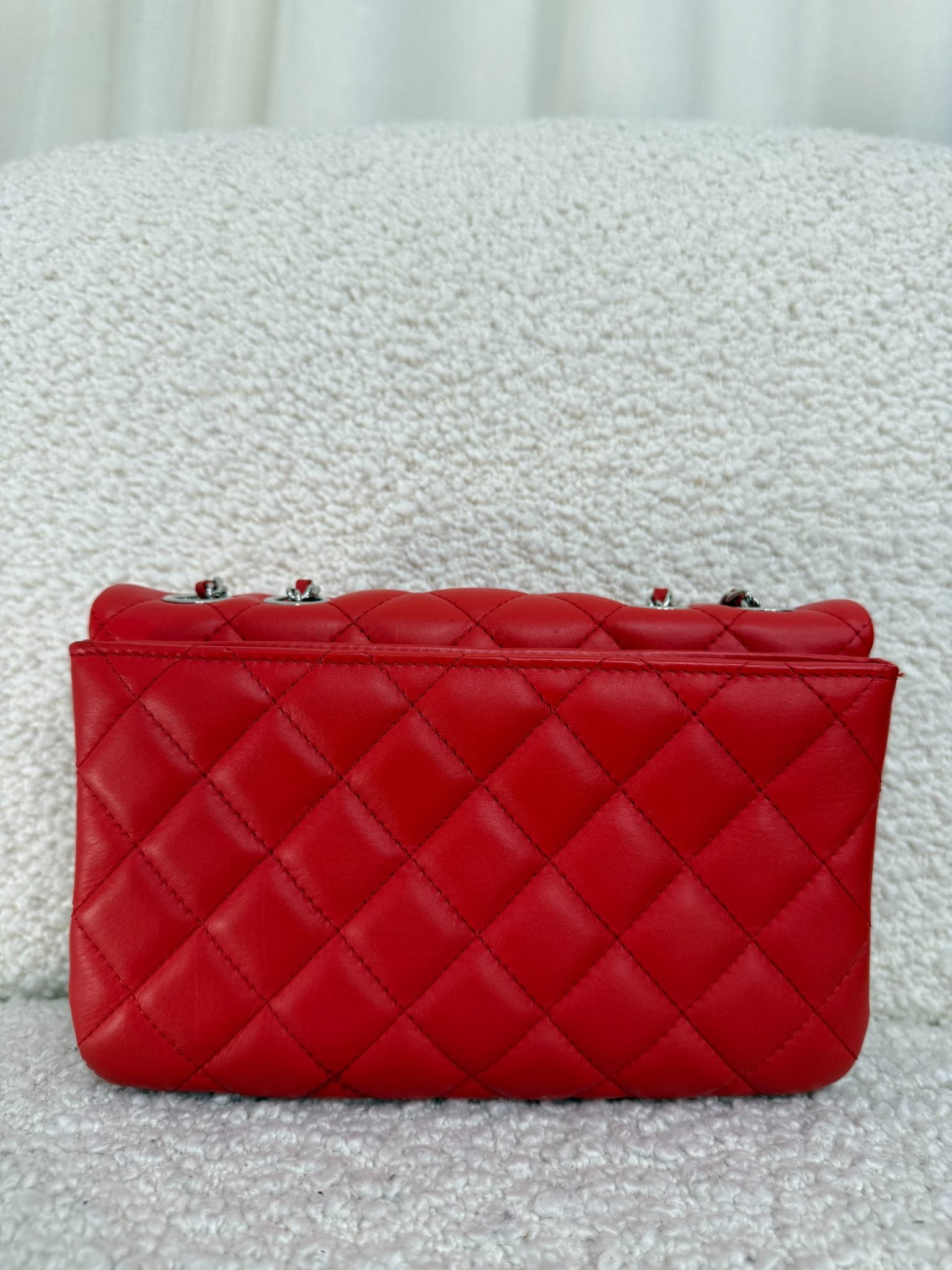 Chanel Red Lambskin 3 Accordion Small Flap Bag