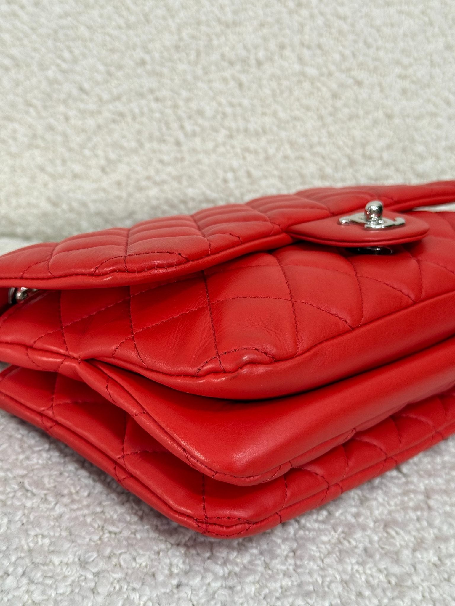 Chanel Red Lambskin 3 Accordion Small Flap Bag