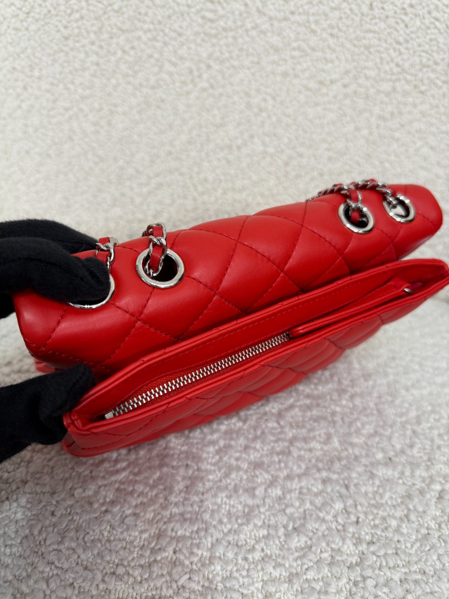 Chanel Red Lambskin 3 Accordion Small Flap Bag