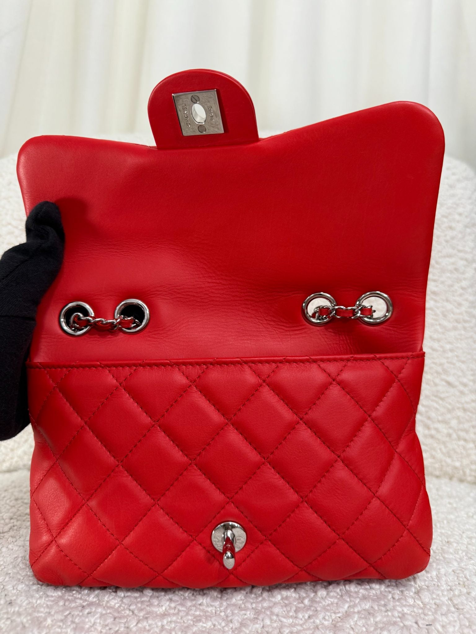 Chanel Red Lambskin 3 Accordion Small Flap Bag