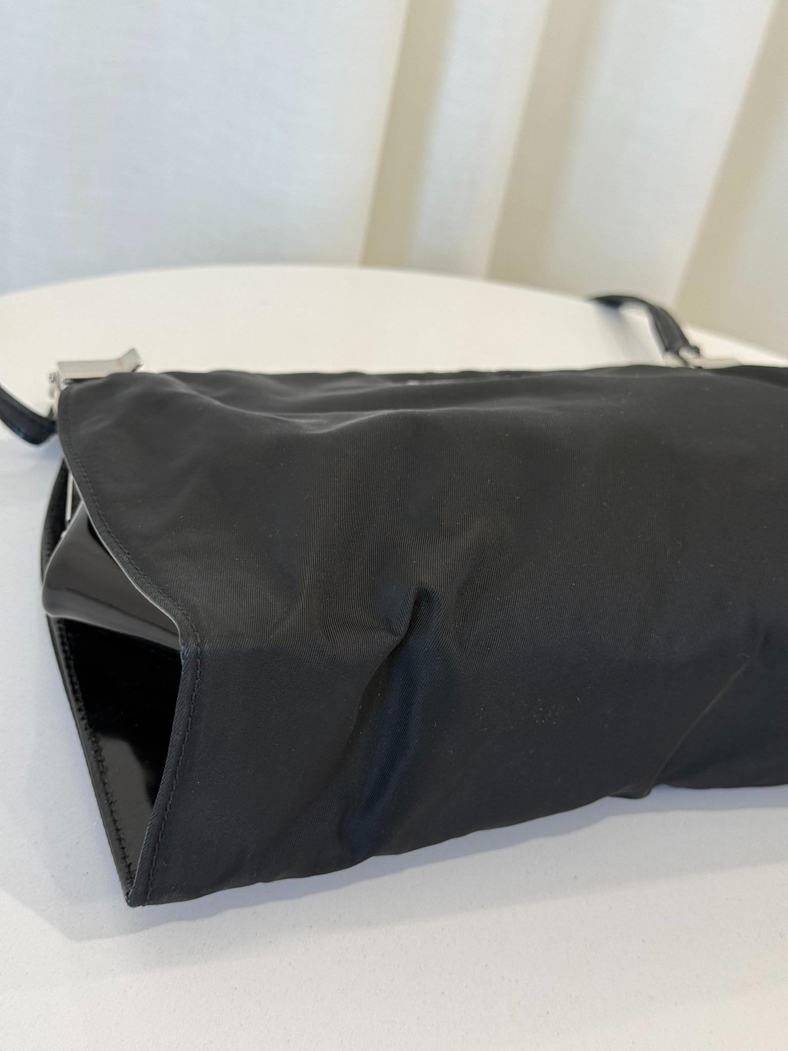 Prada Black Vintage Nylon Leather Tote Bag