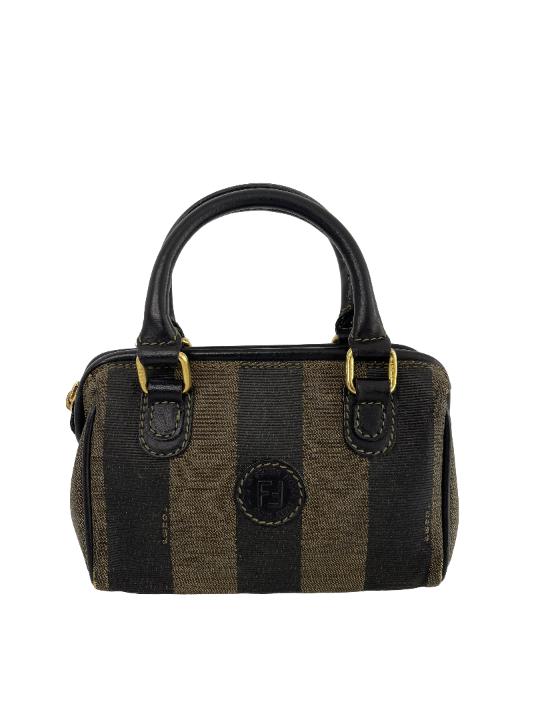 Fendi Mini Boston Pequin PVC Leather Brown Black