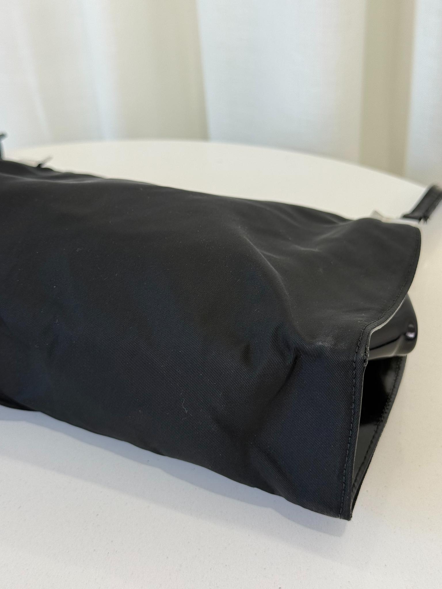 Prada Black Vintage Nylon Leather Tote Bag
