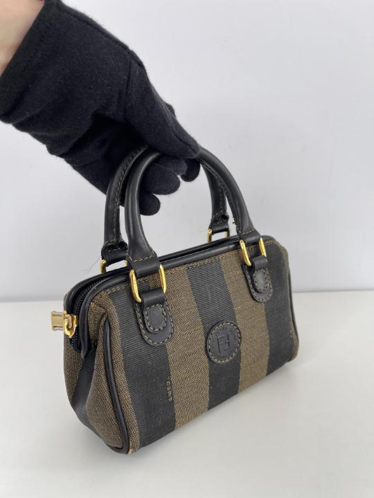 Fendi Mini Boston Pequin PVC Leather Brown Black