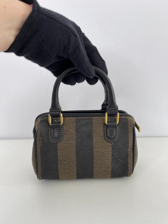 Fendi Mini Boston Pequin PVC Leather Brown Black