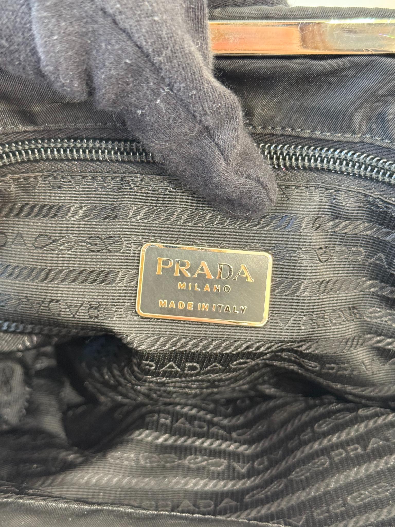Prada Black Vintage Nylon Leather Tote Bag