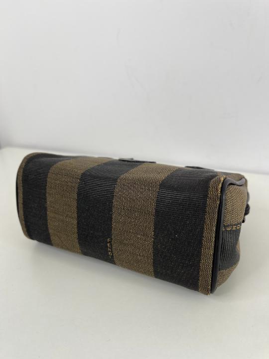 Fendi Mini Boston Pequin PVC Leather Brown Black