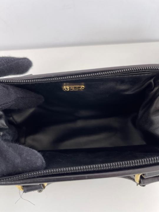 Fendi Mini Boston Pequin PVC Leather Brown Black