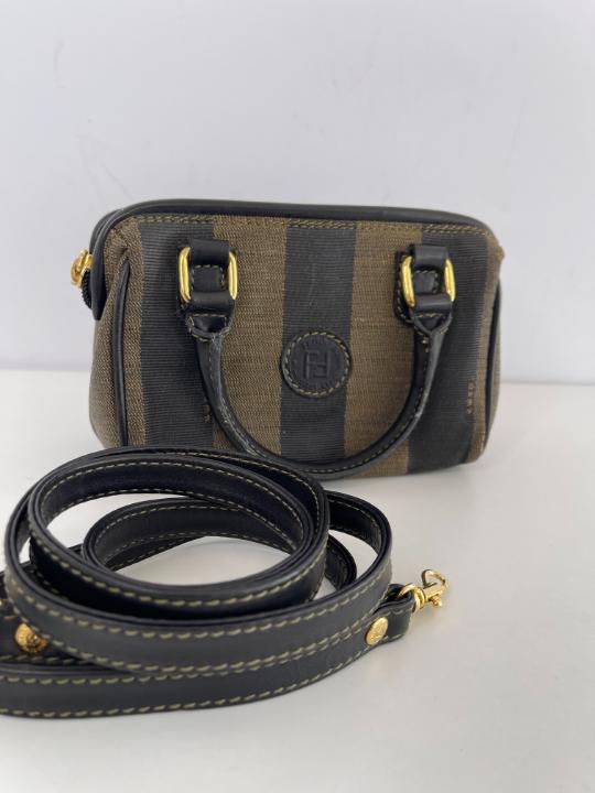 Fendi Mini Boston Pequin PVC Leather Brown Black