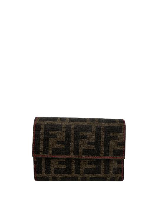 Fendi Vitello Elite Zucca Compact Wallet Tobacco Pink