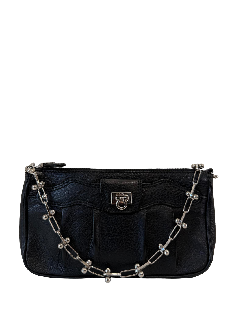 Salvatore Ferragamo Adelia Black Leather Pochette