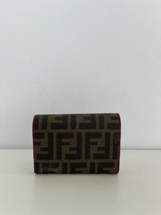 Fendi Vitello Elite Zucca Compact Wallet Tobacco Pink