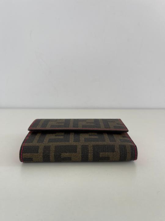 Fendi Vitello Elite Zucca Compact Wallet Tobacco Pink