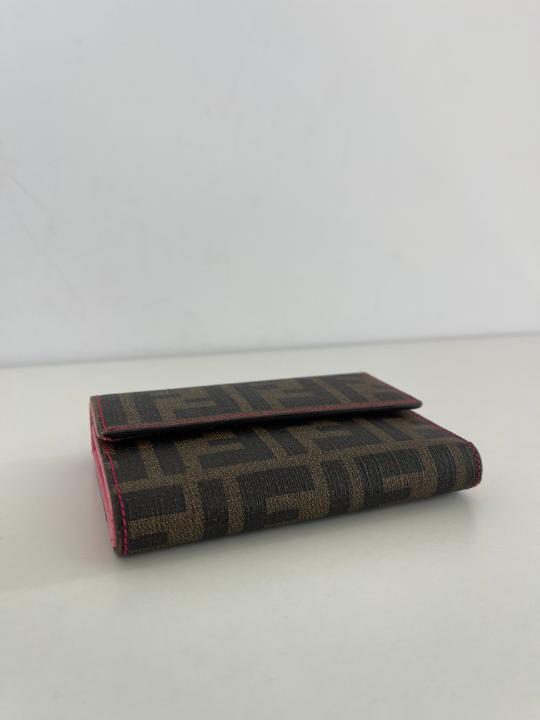 Fendi Vitello Elite Zucca Compact Wallet Tobacco Pink