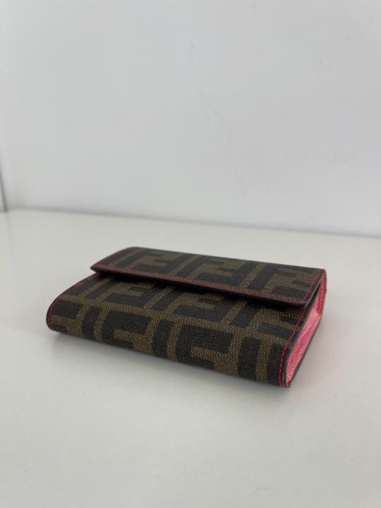 Fendi Vitello Elite Zucca Compact Wallet Tobacco Pink