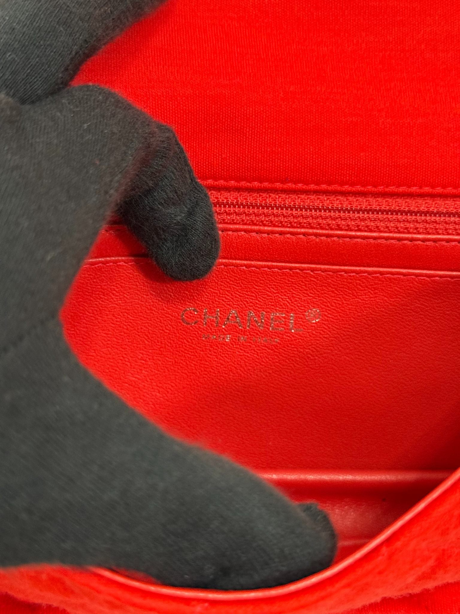 Chanel Mini Classic Single Flap Red Fabric Silver Hardware