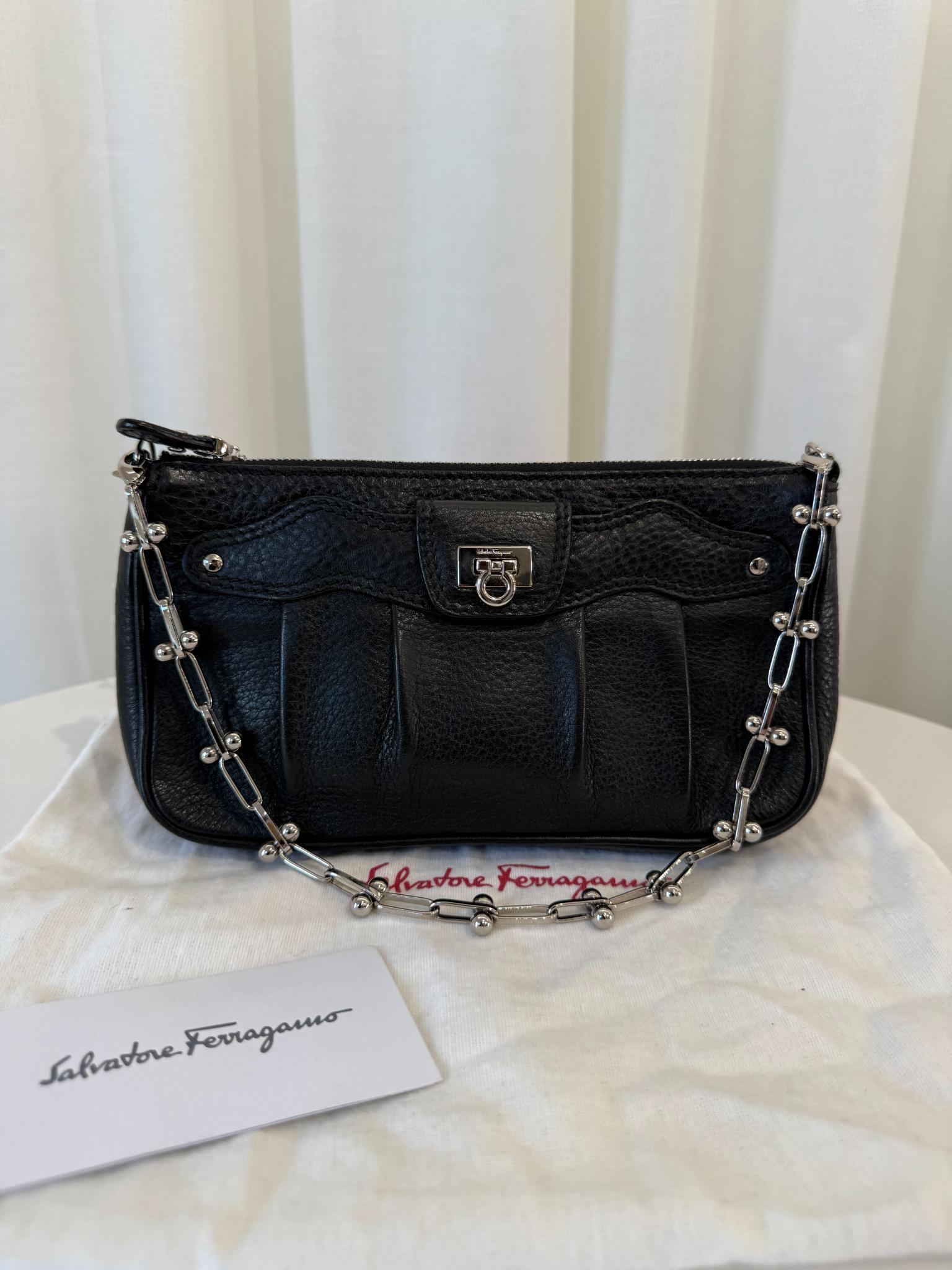 Salvatore Ferragamo Adelia Black Leather Pochette