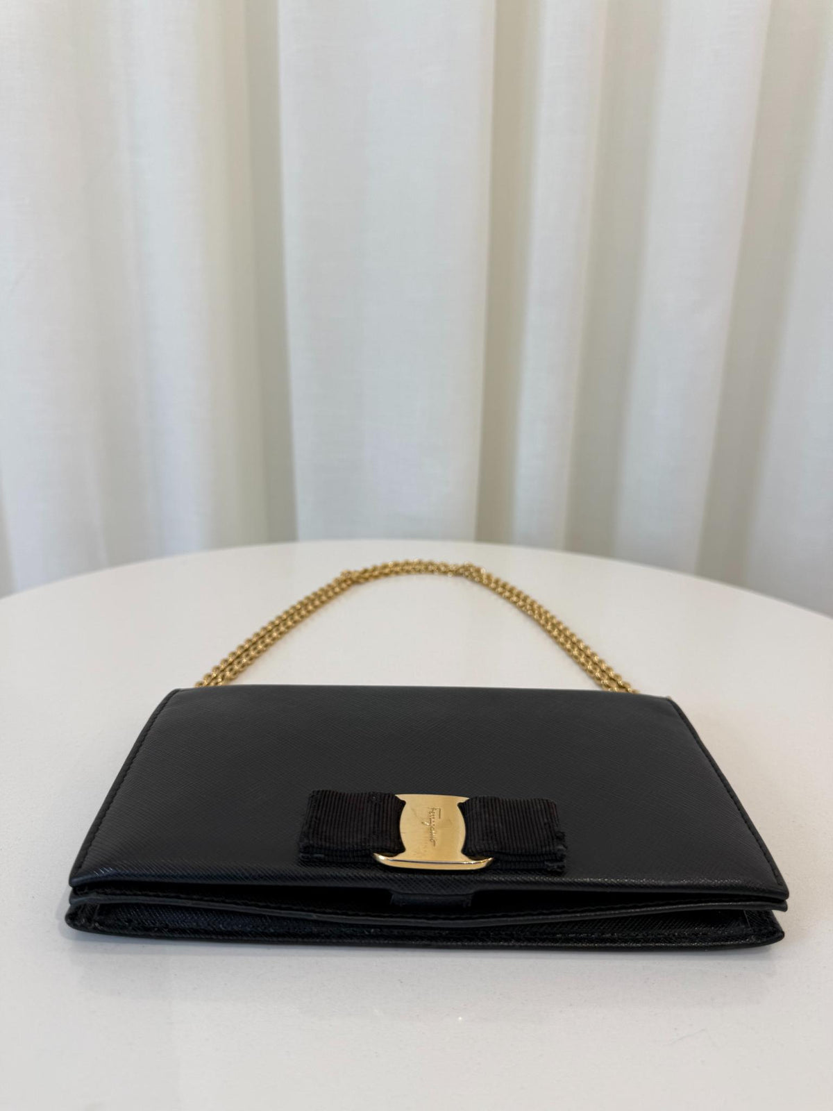 Salvatore Ferragamo Miss Vara Black Leather Wallet on Chain