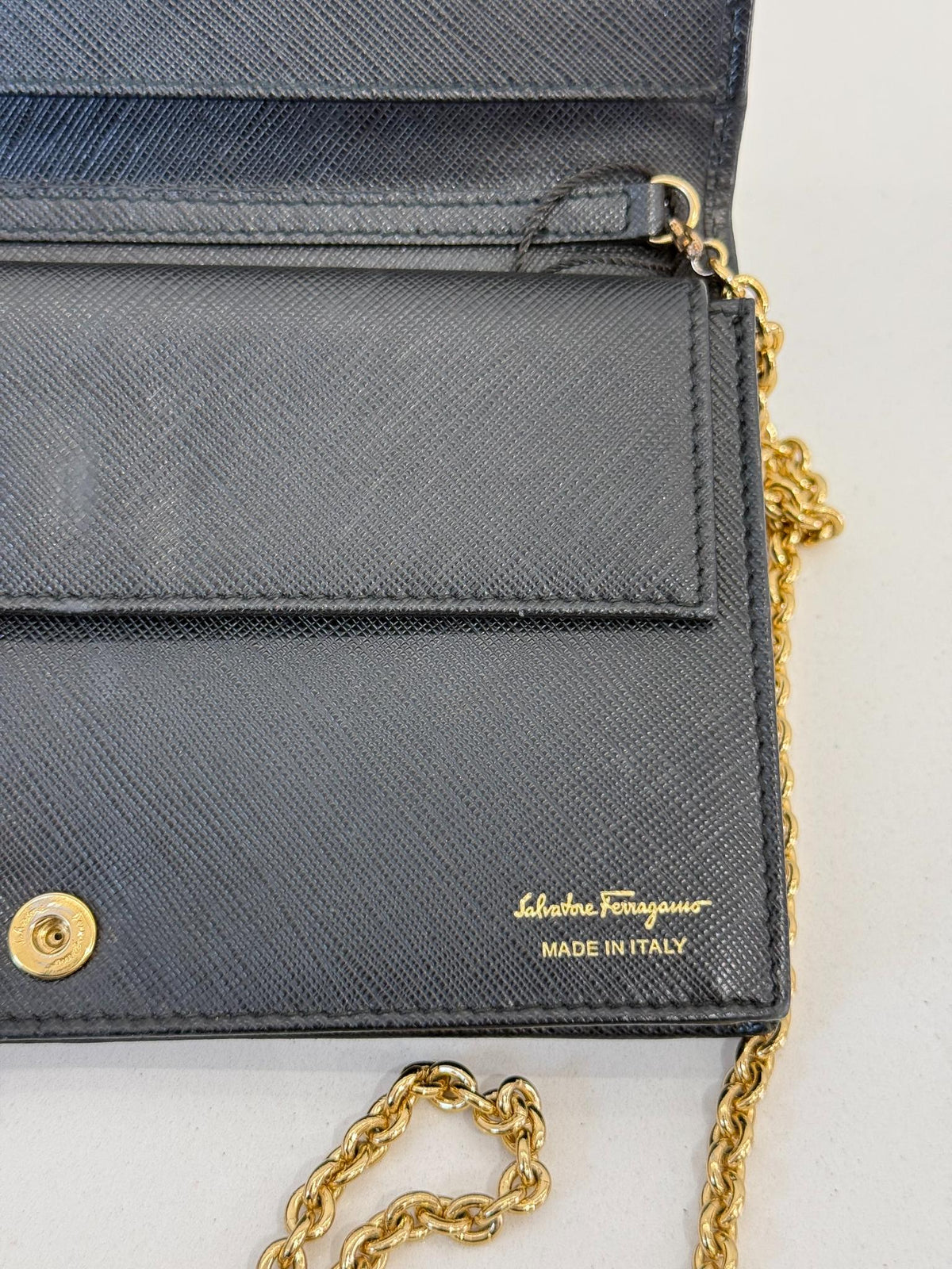 Salvatore Ferragamo Miss Vara Black Leather Wallet on Chain