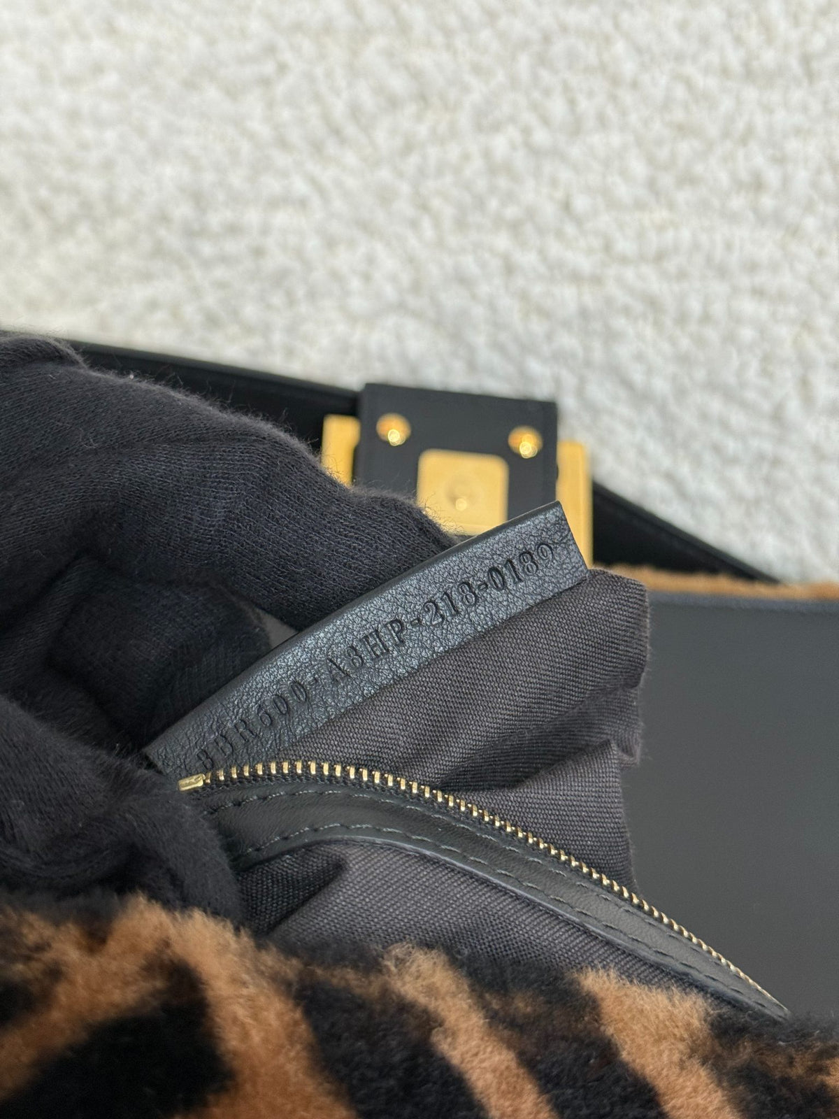 Fendi Black/Brown FF Zucca Shearling Baguette Bag