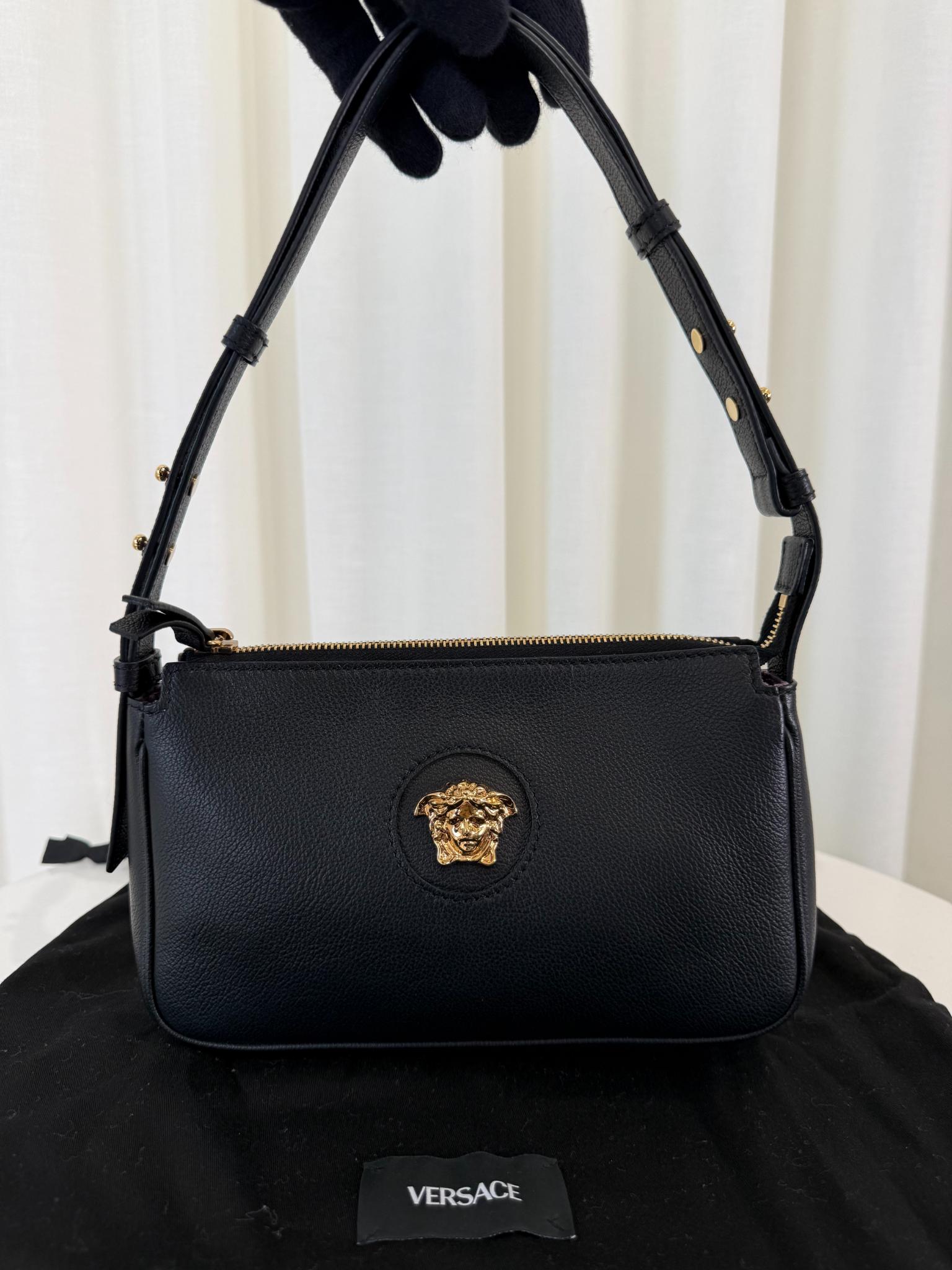 Versace La Medusa Black Leather Small Pochette
