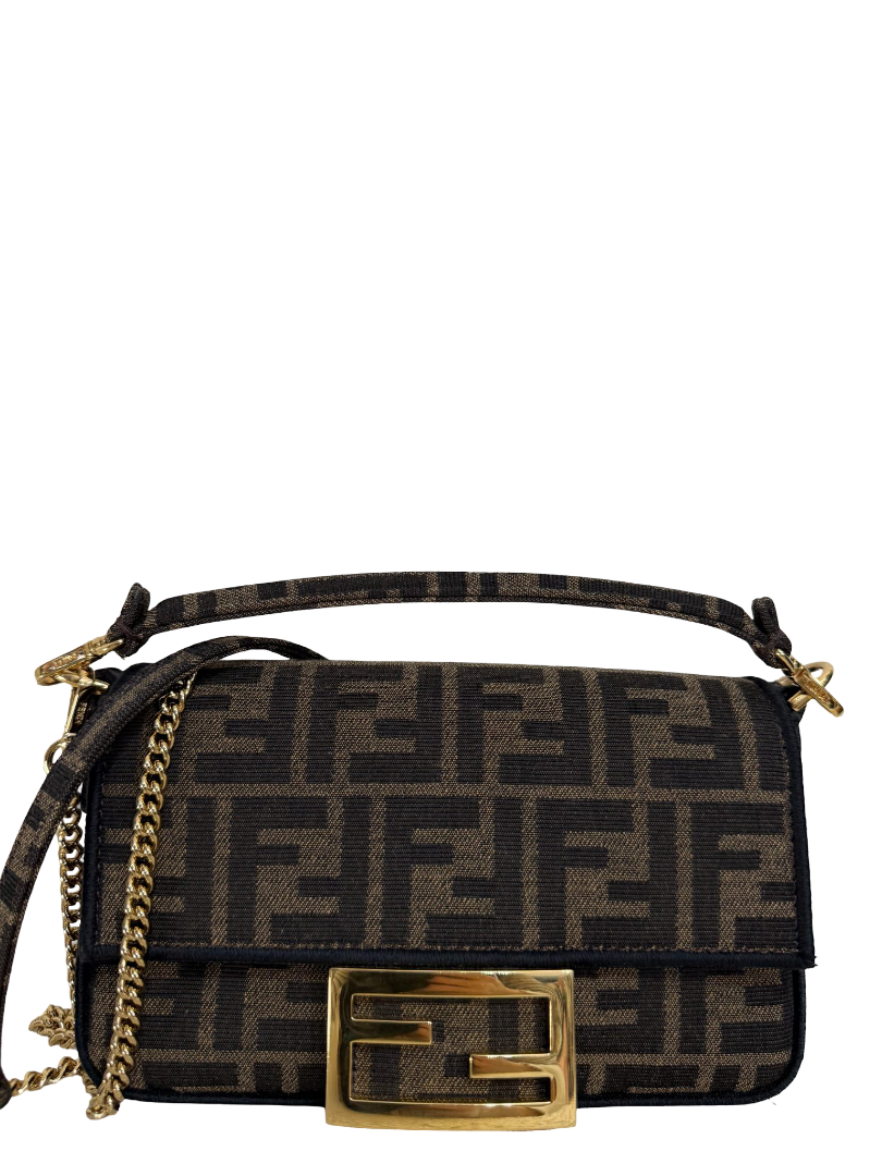 Fendi Mini Baguette Brown FF Jacquard Fabric Bag