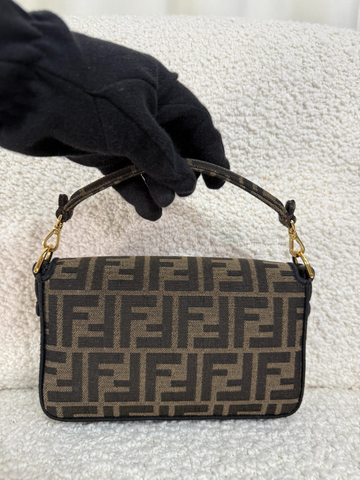 Fendi Mini Baguette Brown FF Jacquard Fabric Bag