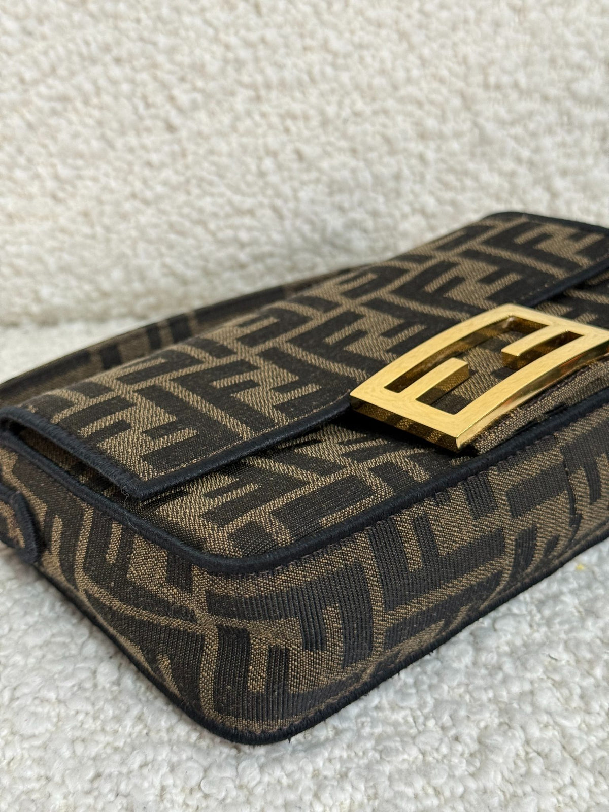 Fendi Mini Baguette Brown FF Jacquard Fabric Bag