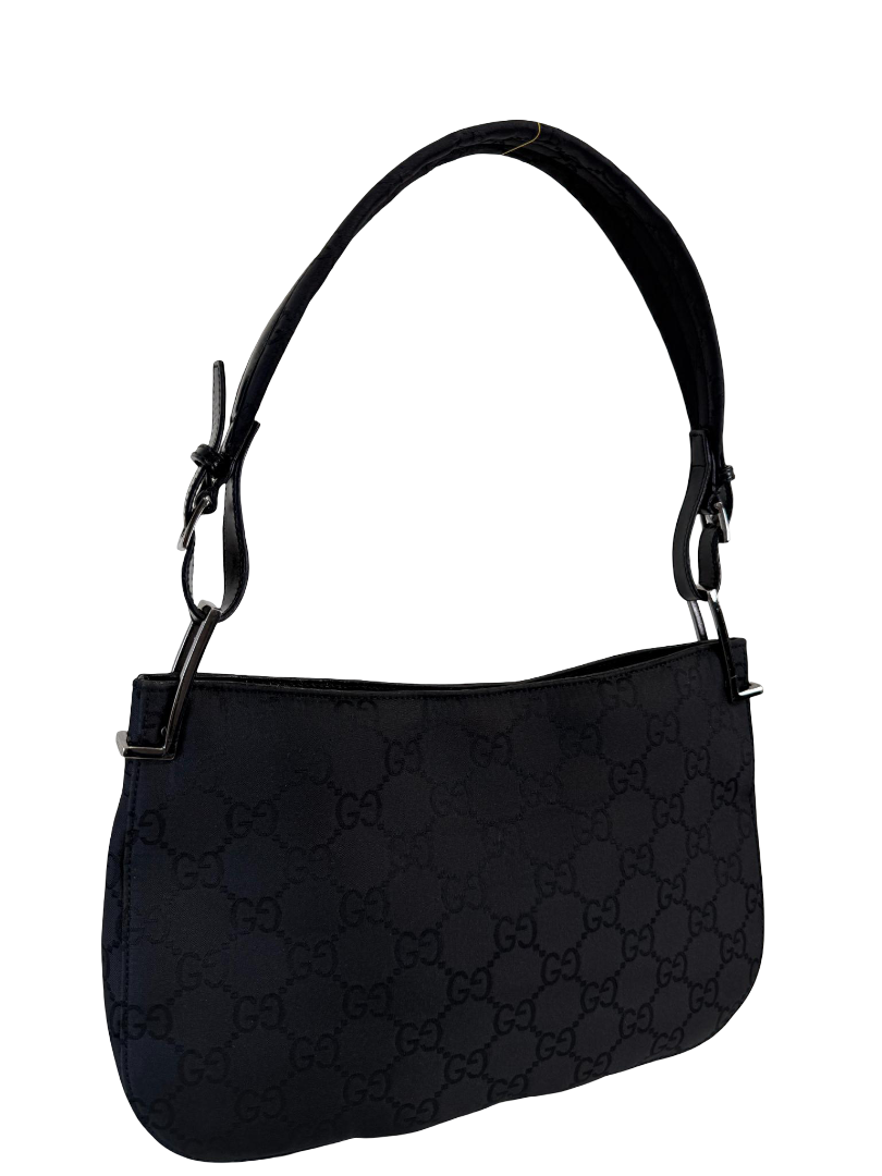 Gucci Vintage Black GG Canvas Shoulder Bag