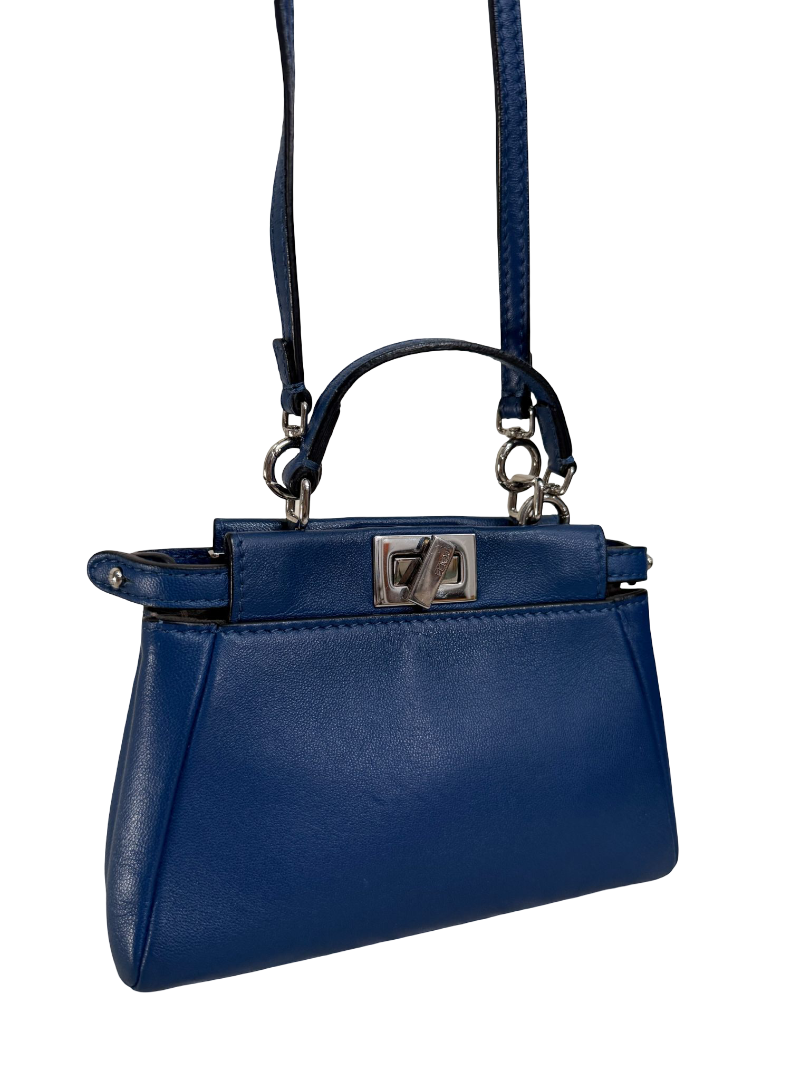 Fendi Blue Leather Micro Peekaboo Top Handle Bag