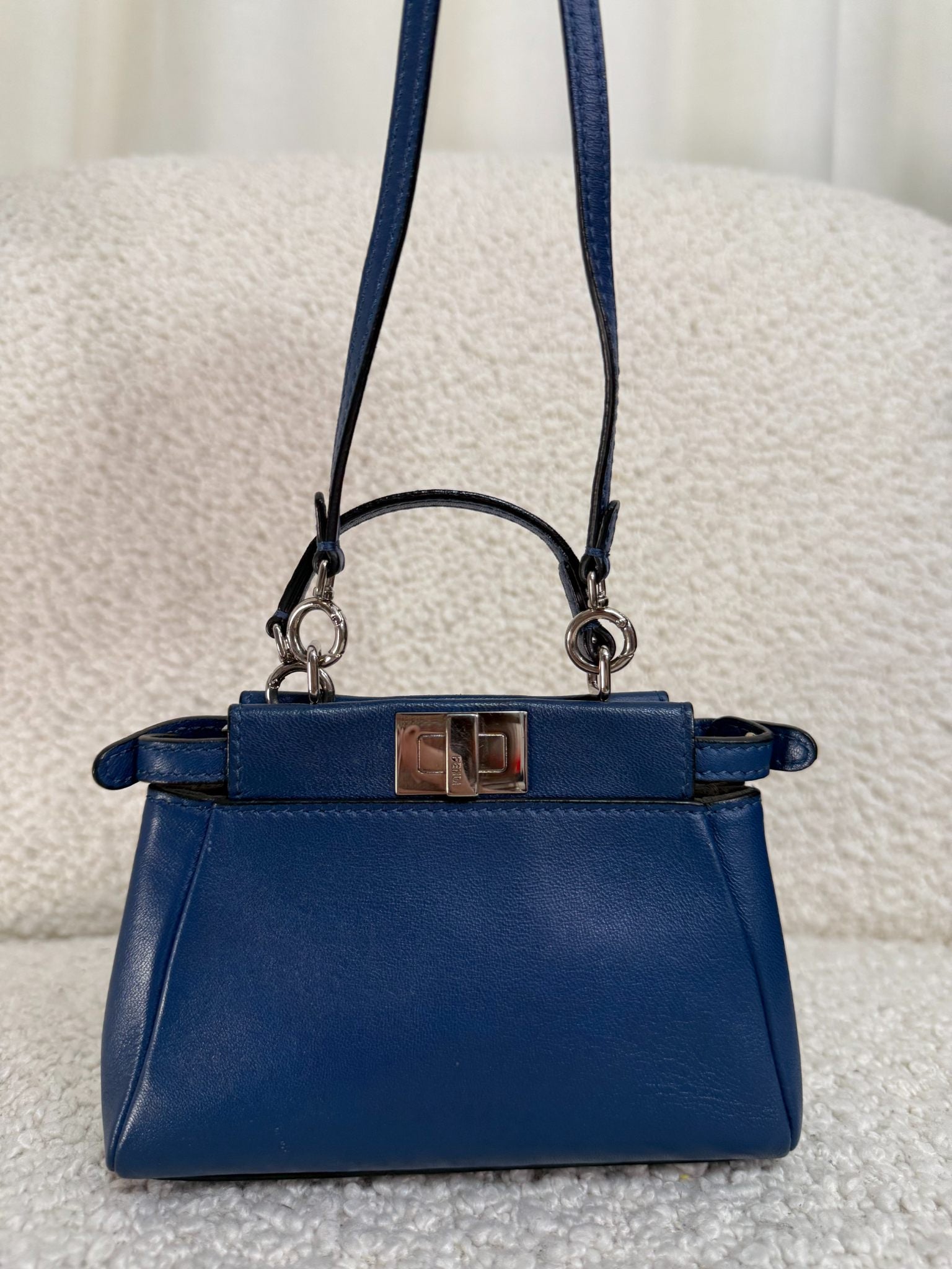 Fendi Blue Leather Micro Peekaboo Top Handle Bag