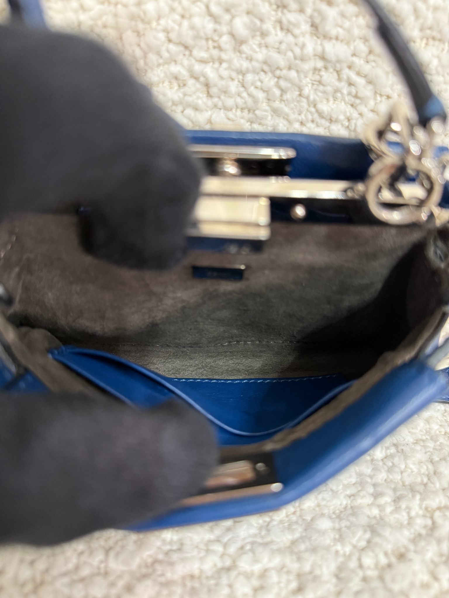 Fendi Blue Leather Micro Peekaboo Top Handle Bag