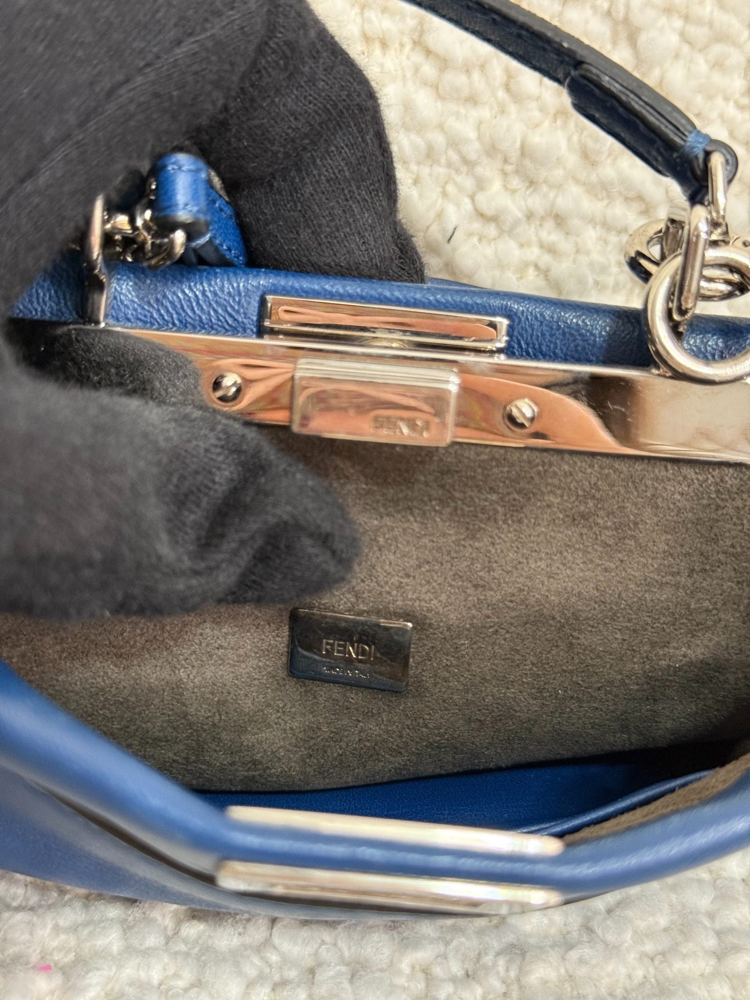 Fendi Blue Leather Micro Peekaboo Top Handle Bag
