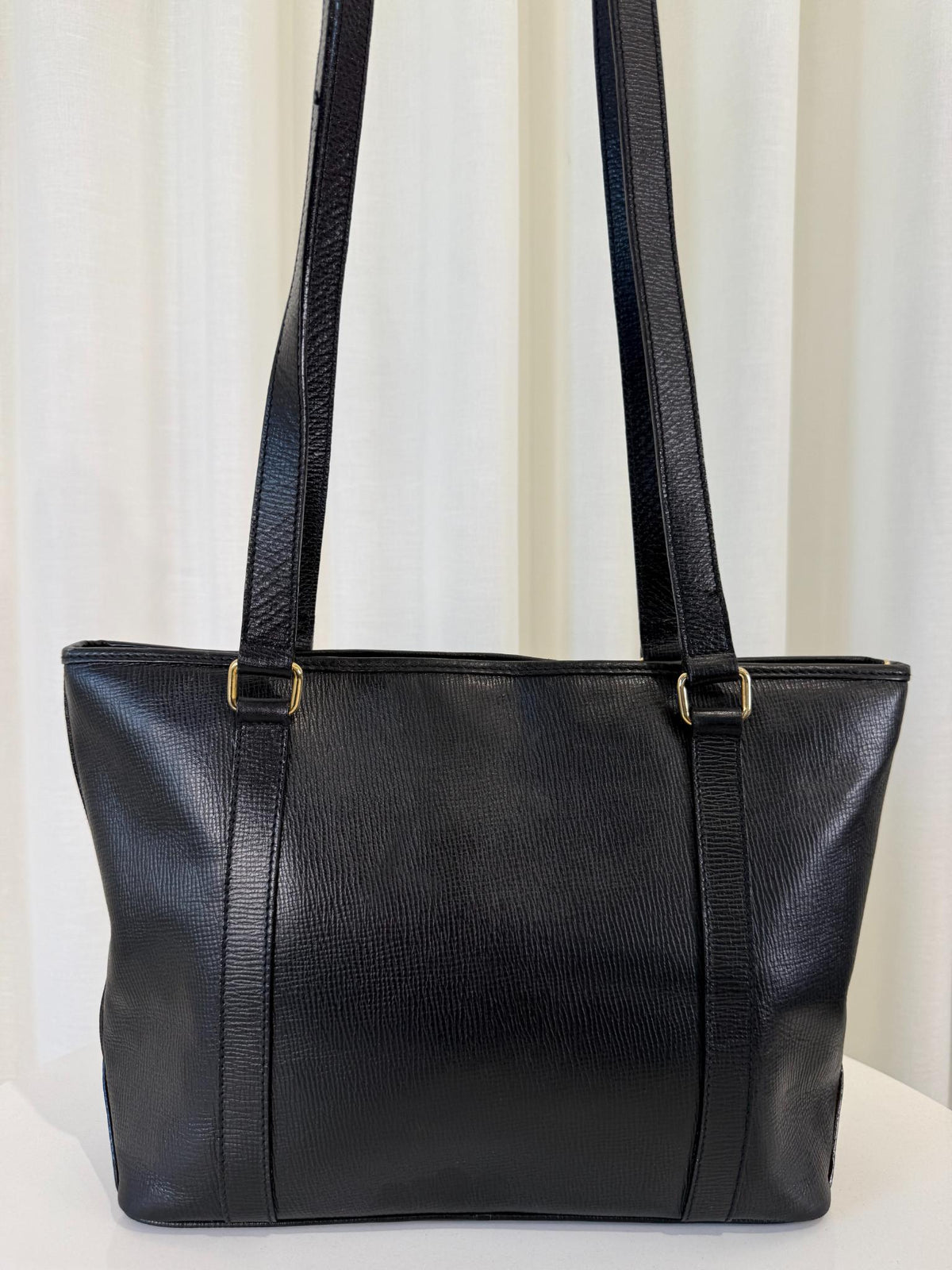 Yves Saint Laurent Vintage Logo Plaque Black Leather Tote