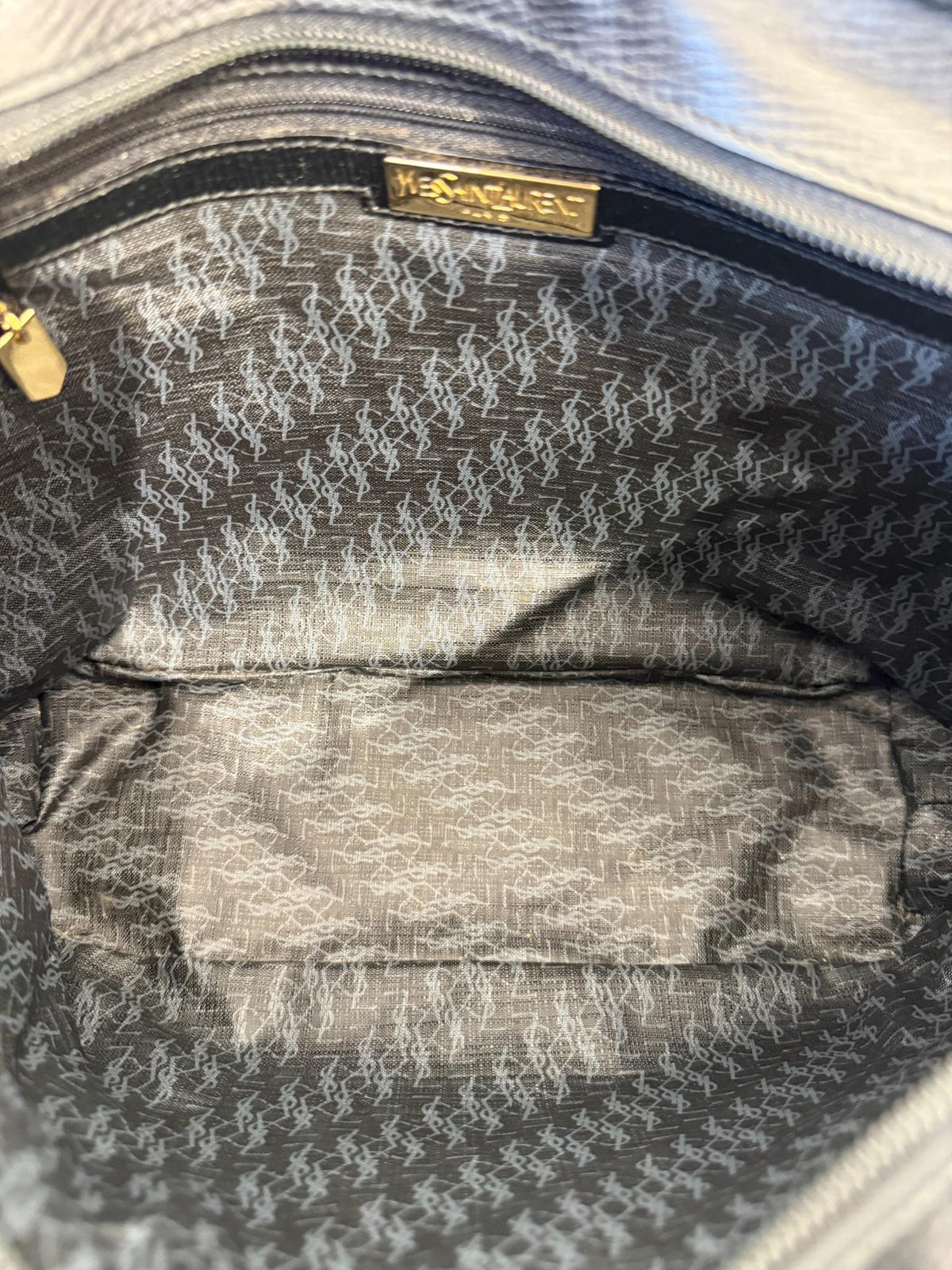 Yves Saint Laurent Vintage Logo Plaque Black Leather Tote