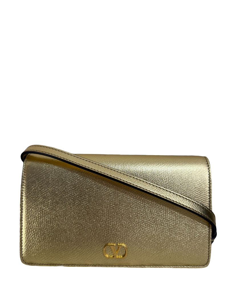 Valentino Garavani Mini Gold Metallic Leather VLogo Shoulder Bag