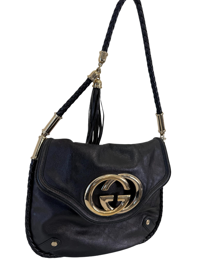 Gucci Black Leather Medium Britt Shoulder Bag