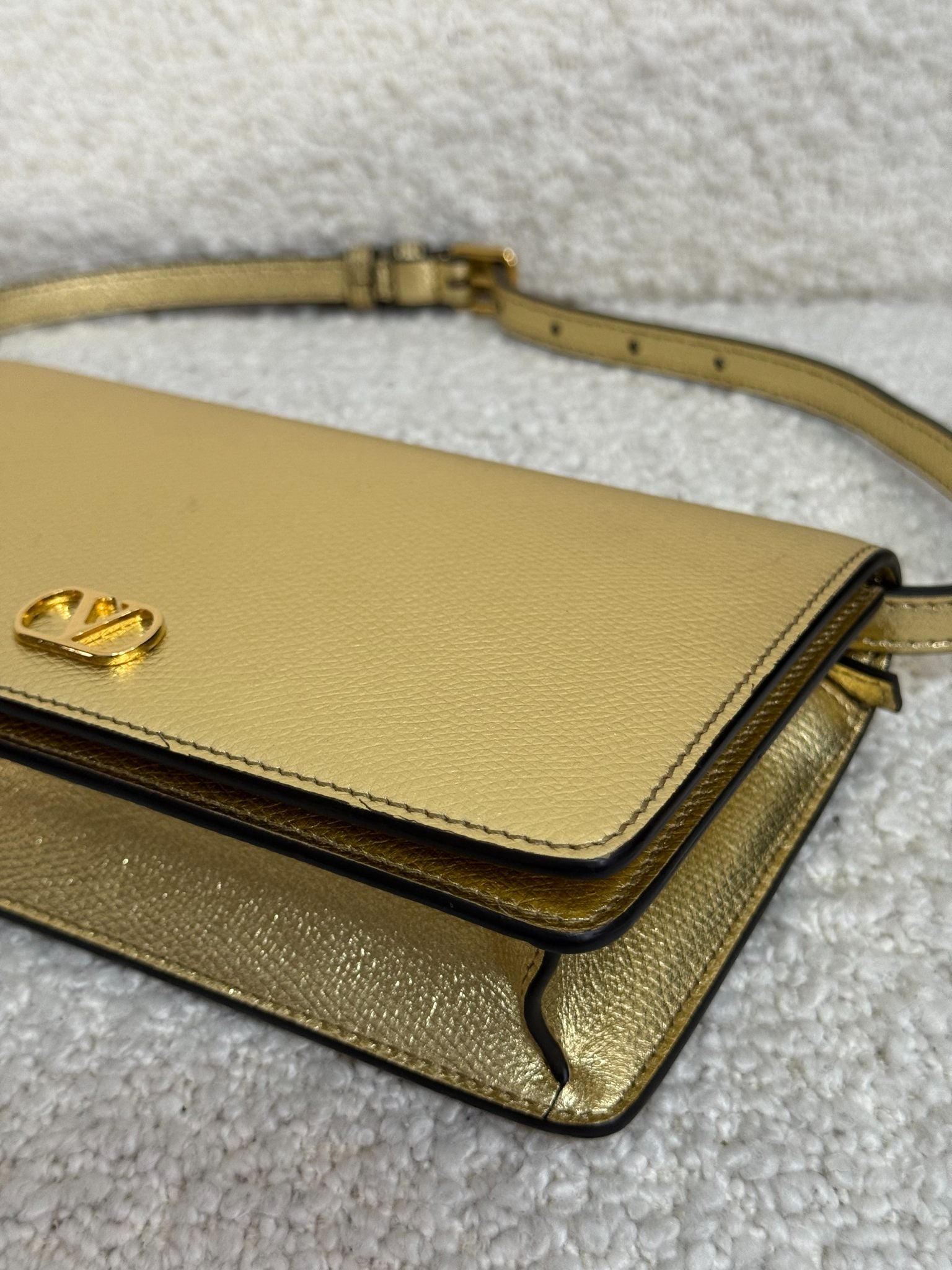 Valentino Garavani Mini Gold Metallic Leather VLogo Shoulder Bag