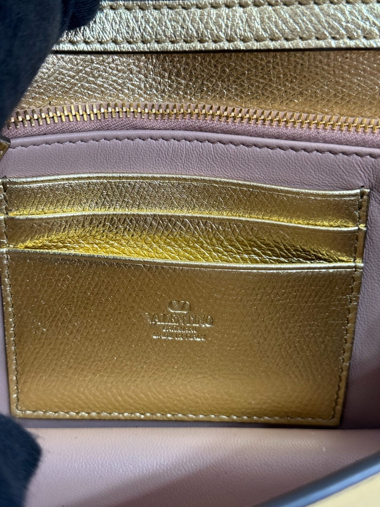 Valentino Garavani Mini Gold Metallic Leather VLogo Shoulder Bag